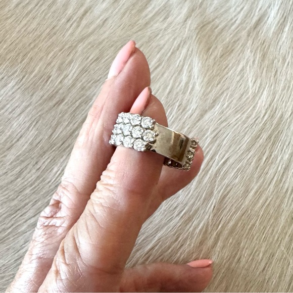 Solid 14k white gold DN 3-row round cut lab created diamond half eternity band - Picture 6 of 14